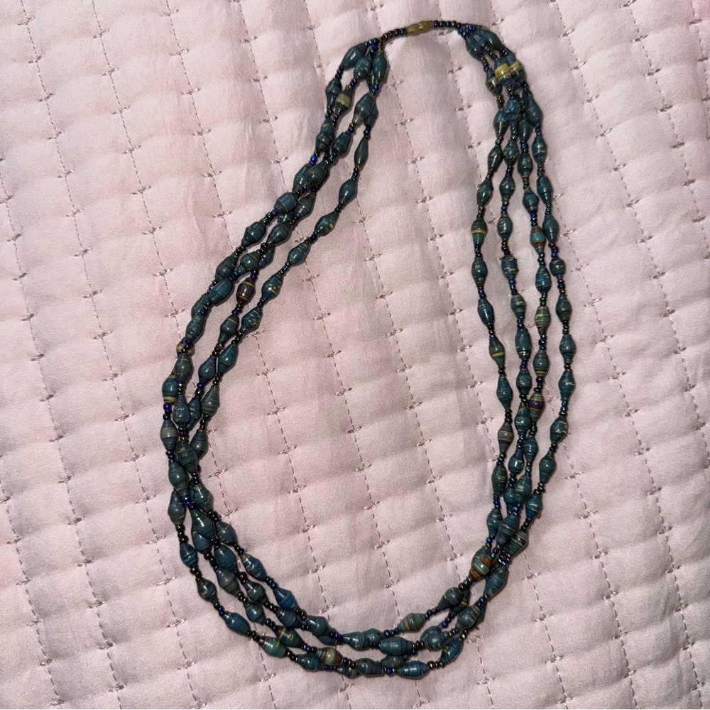 Vintage Blue Green Beaded Necklace